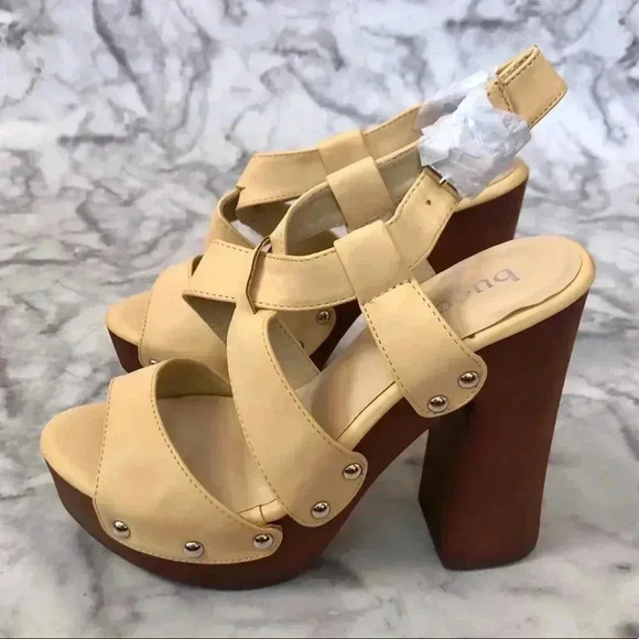 Bucco Platform Heels in Erikine Cream Chunky Heel Sandals Wedges Women's Size 8 - Picture 3 of 7